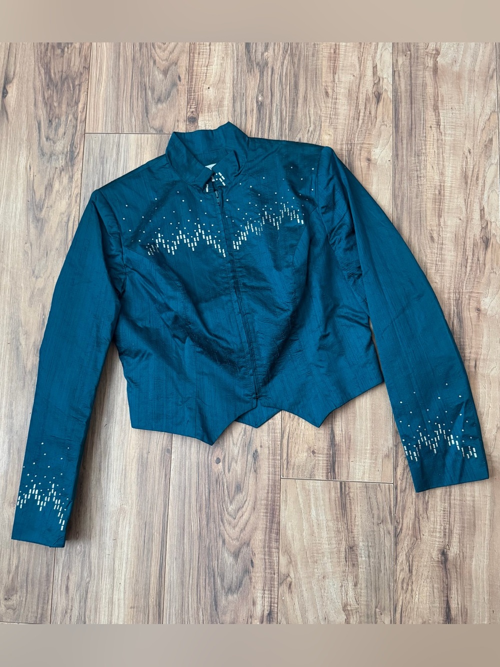 Embellished Teal Button-Front Jacket Rail Shirt Western Pleasure Horsemanship